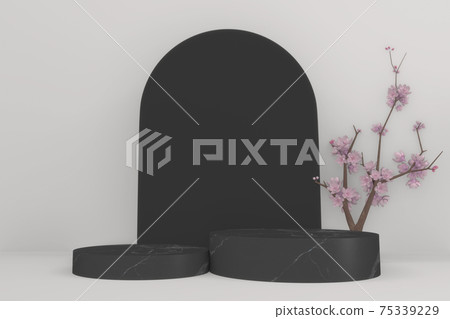 black granite podium on white background. 3D rendering 75339229