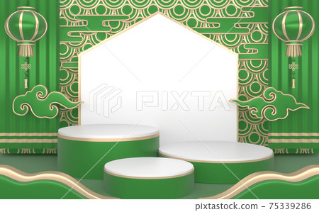Green Light Podium japanese minimal geometric .3D rendering Green Light Podium japanese minimal geometric .3D rendering 75339286