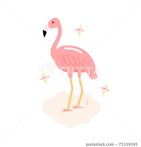 Pink flamingo. Cute comic flamingo bird on cloud Pink flamingo. Cute comic flamingo bird on cloud 75339395