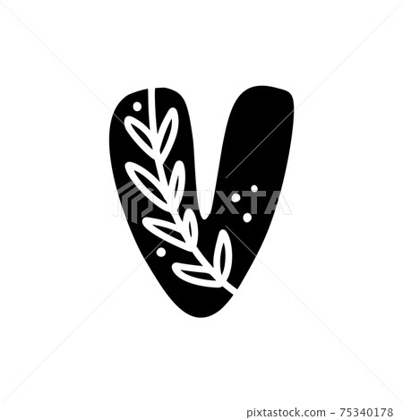Vintage floral bold Letter V Logo spring. Classic V Summer Letter Design Vector with Black Color and Floral Hand Drawn with monoline pattern Vintage floral bold Letter V Logo spring. Classic V Summer Letter Design Vector with Black Color and Floral Hand Drawn with monoline pattern 75340178