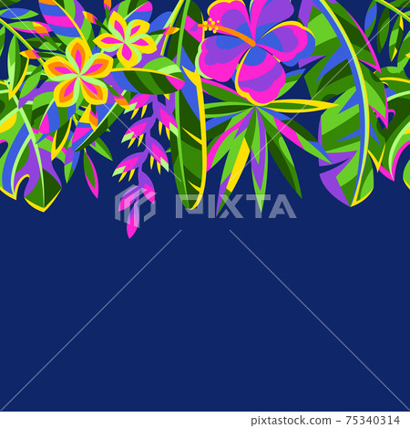 Seamless pattern with tropical flowers and palm leaves. Seamless pattern with tropical flowers and palm leaves. 75340314