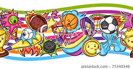 Seamless pattern with kawaii sport items. Seamless pattern with kawaii sport items. 75340346
