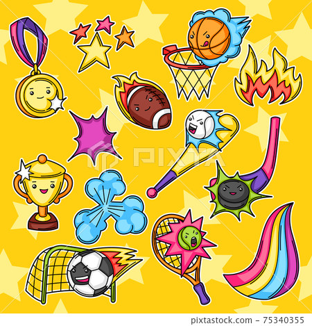 Set of kawaii sport items. 75340355