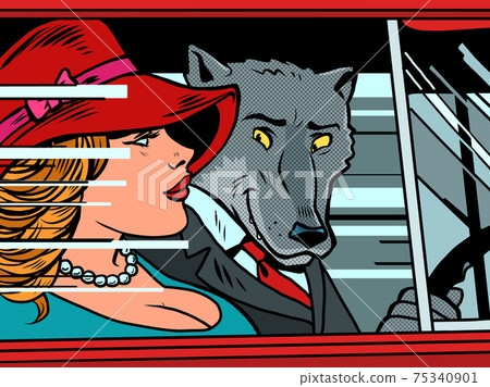 Wolf and Little Red Riding Hood in the car Wolf and Little Red Riding Hood in the car 75340901