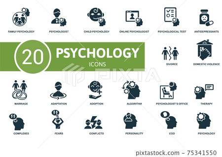 Psychology icon set. Contains editable icons psychology theme such as psychologist, online psychologist, antidepressants and more. 75341550