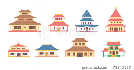 Cartoon Color China House Object Icon Set. Vector 75342137