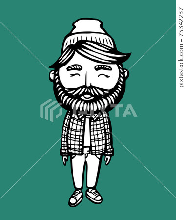 smiling Hipster with beard. Hand-Drawn Doodle.... - Stock Illustration  [75342237] - PIXTA