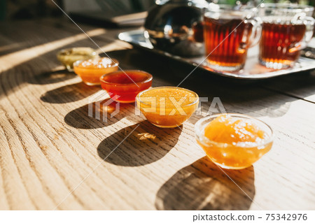 A lot of multi-colored delicious jam 75342976