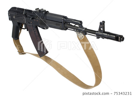 modern kalashnikov AK 74M assault rifle with folded stock 75343231