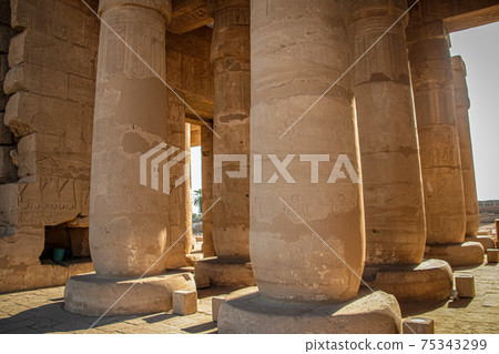 Ruins of the Egyptian temple of Ramesseum, the funeral temple of Pharaoh Ramses II XIII century BC , near the modern city of Luxor Ruins of the Egyptian temple of Ramesseum, the funeral temple of Pharaoh Ramses II XIII century BC , near the modern city of Luxor 75343299