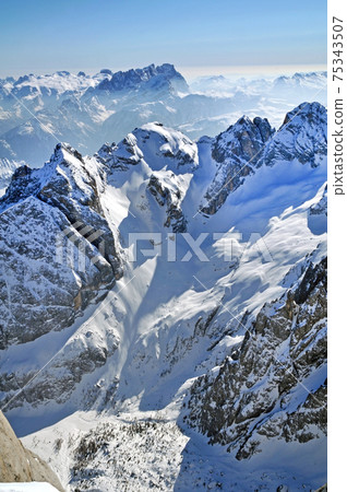 Snowy mountain landscape in the Dolomites, Italy Snowy mountain landscape in the Dolomites, Italy 75343507
