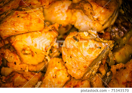 stewed chicken in curry souse, macro 75343570
