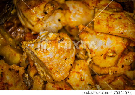 Stewed chicken in curry souse macro image Stewed chicken in curry souse macro image 75343572