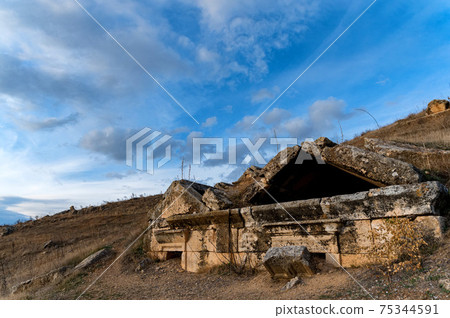 Ruins of the ancient city of Hierapolis nothern necropolis in Turkey 75344591