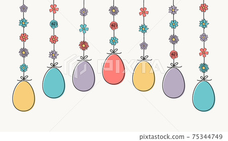 Hanging Easter eggs. Colourful banner. Vector 75344749