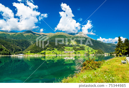 Reschensee, an artificial lake in the Italian Alps 75344985