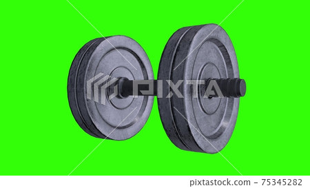 Gym dumbbell on a green screen - chromakey background, 3d illustration Gym dumbbell on a green screen - chromakey background, 3d illustration 75345282