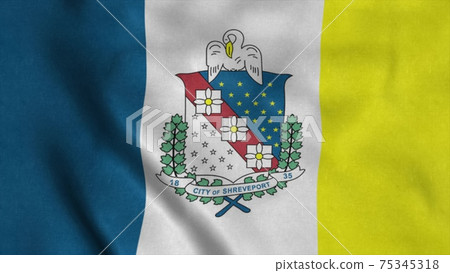 Shreveport city flag, Louisiana, United States of America, waving at wind, 3d illustration Shreveport city flag, Louisiana, United States of America, waving at wind, 3d illustration 75345318