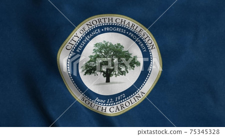 Flag of North Charleston city, South Carolina, United States, waving at wind, 3d illustration Flag of North Charleston city, South Carolina, United States, waving at wind, 3d illustration 75345328