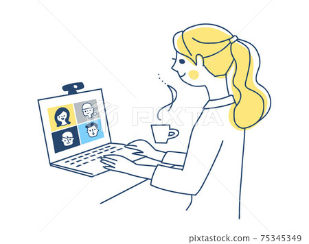 年輕女子在做遠程工作 年輕女子在做遠程工作 75345349