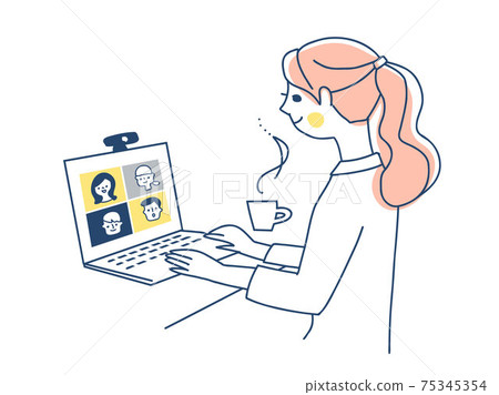 年輕女子在做遠程工作 年輕女子在做遠程工作 75345354