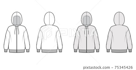 Zip-up Hoody sweatshirt technical fashion illustration with long sleeves, oversized body, knit rib cuff, banded hem Flat 75345426