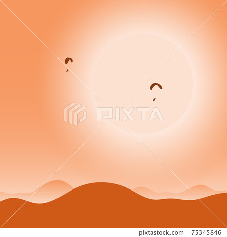 two paramotors gliding and flying in the air with big sun at background with orange shade gradient illustration vector two paramotors gliding and flying in the air with big sun at background with orange shade gradient illustration vector 75345846