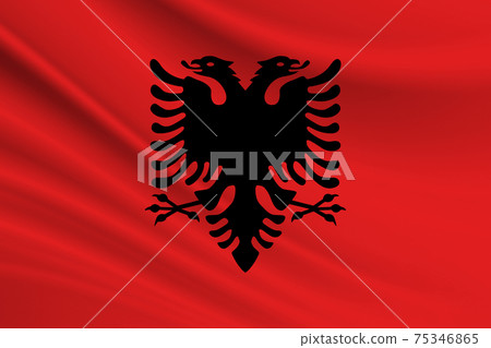 Flag of Albania. Fabric texture of the flag of Albania Flag of Albania. Fabric texture of the flag of Albania 75346865