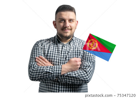 White guy holding a flag of Eritrea smiling confident with crossed arms isolated on a white background White guy holding a flag of Eritrea smiling confident with crossed arms isolated on a white background 75347120