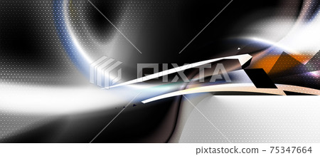 Dark, white tech composition, minimal technology business shapes. Dark abstract hex texture. 75347664