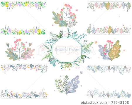 Cute plant frameset vector material with fashionable flowers and leaves Cute plant frameset vector material with fashionable flowers and leaves 75348108