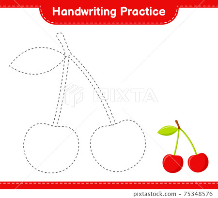 Handwriting practice. Tracing lines of Cherry. Educational children game, printable worksheet, vector illustration Handwriting practice. Tracing lines of Cherry. Educational children game, printable worksheet, vector illustration 75348576
