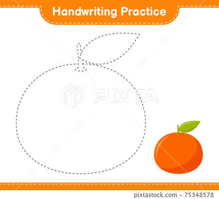Handwriting practice. Tracing lines of Tangerin. Educational children game, printable worksheet, vector illustration Handwriting practice. Tracing lines of Tangerin. Educational children game, printable worksheet, vector illustration 75348578