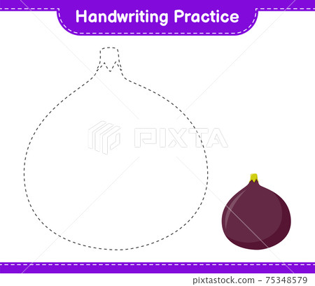 Handwriting practice. Tracing lines of Fig. Educational children game, printable worksheet, vector illustration Handwriting practice. Tracing lines of Fig. Educational children game, printable worksheet, vector illustration 75348579