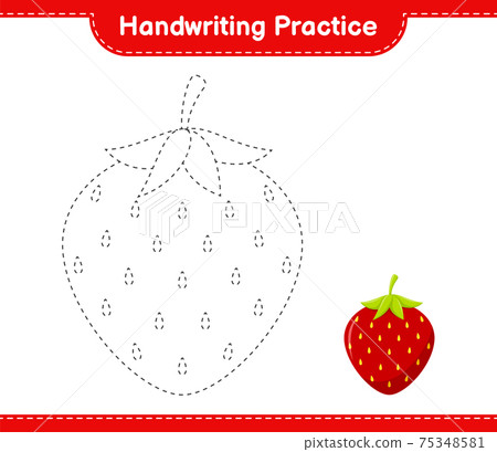 Handwriting practice. Tracing lines of Strawberry. Educational children game, printable worksheet, vector illustration Handwriting practice. Tracing lines of Strawberry. Educational children game, printable worksheet, vector illustration 75348581