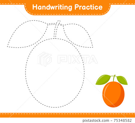 Handwriting practice. Tracing lines of Ximenia. Educational children game, printable worksheet, vector illustration Handwriting practice. Tracing lines of Ximenia. Educational children game, printable worksheet, vector illustration 75348582