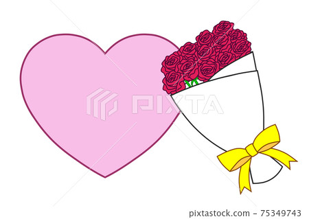 Bouquet of red roses and a large pink heart - Stock Illustration ...