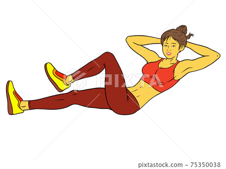 女健身教練做仰臥起坐 女健身教練做仰臥起坐 75350038