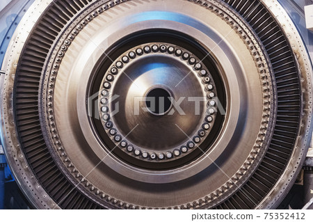 Turbine generator rotor with blades and discs, interior view. Turbine generator rotor with blades and discs, interior view. 75352412