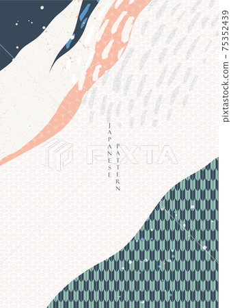 Abstract art background with geometric pattern vector. Japanese banner design with brush stroke and splash elements in vintage style. Abstract art background with geometric pattern vector. Japanese banner design with brush stroke and splash elements in vintage style. 75352439