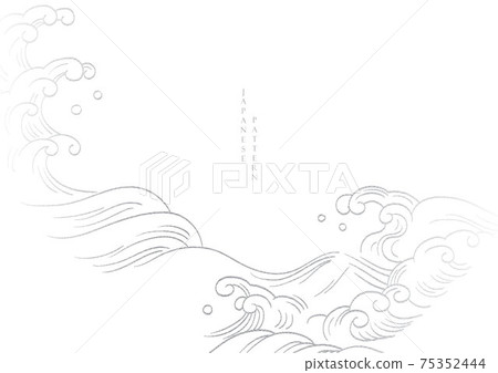 Chinese hand draw wave background with geometric pattern vector. White and grey line pattern vector. Natural landscape art with banner design and wallpaper in vintage style. Chinese hand draw wave background with geometric pattern vector. White and grey line pattern vector. Natural landscape art with banner design and wallpaper in vintage style. 75352444