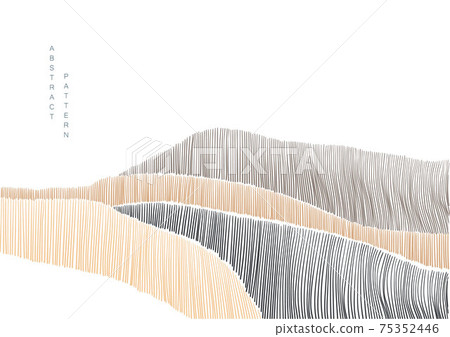 Japanese background with line wave pattern vector. Abstract template with geometric pattern. Mountain and ocean object in oriental style. Japanese background with line wave pattern vector. Abstract template with geometric pattern. Mountain and ocean object in oriental style. 75352446