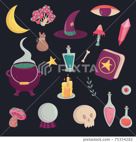 Magic witch set for concept design. 75354282