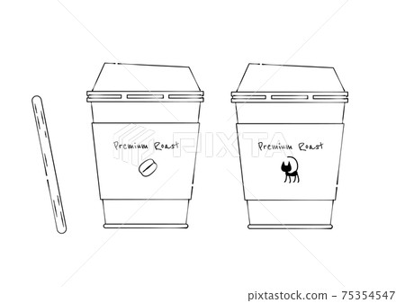 Coffee in a paper cup Take-out Convenience store Coffee Line art illustration as if drawn with ink 75354547