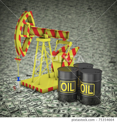 Barrels of oil and pumps on dollars 75354664