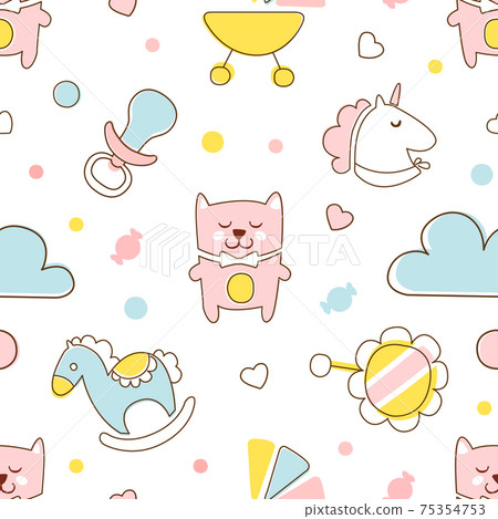 Cute Kids Toys Seamless Pattern in Pastel - Stock Illustration