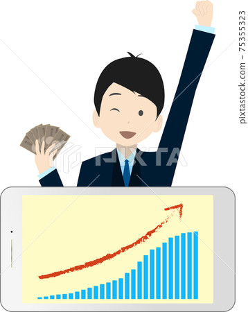 智能手機和上升的條形圖和商人 智能手機和上升的條形圖和商人 75355323
