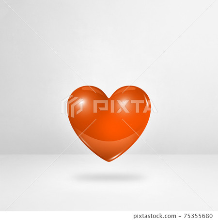 3D orange heart on a white studio background 75355680