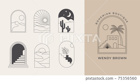 Bohemian linear logos, icons and symbols, landscape, arcs and windows design templates, geometric Bohemian linear logos, icons and symbols, landscape, arcs and windows design templates, geometric 75356560