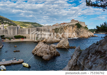 The fortress Bokar and the South-western part of Dubrovnik City walls. Croatia. The fortress Bokar and the South-western part of Dubrovnik City walls. Croatia. 75356742